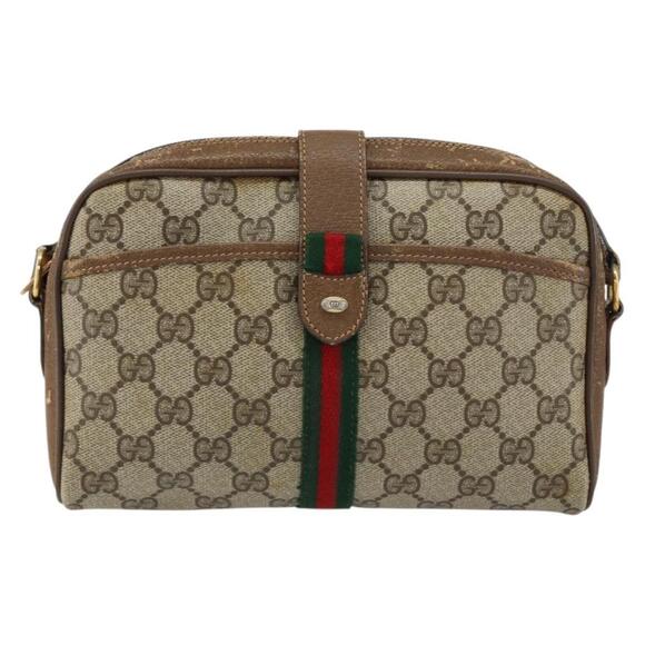 GUCCI GG Supreme Web Sherry Line Bag PVC Beige Gold 116 02 055 Auth 155594 - Picture 13 of 16